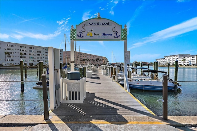 dock area with a water view