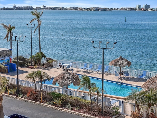 water view featuring fence