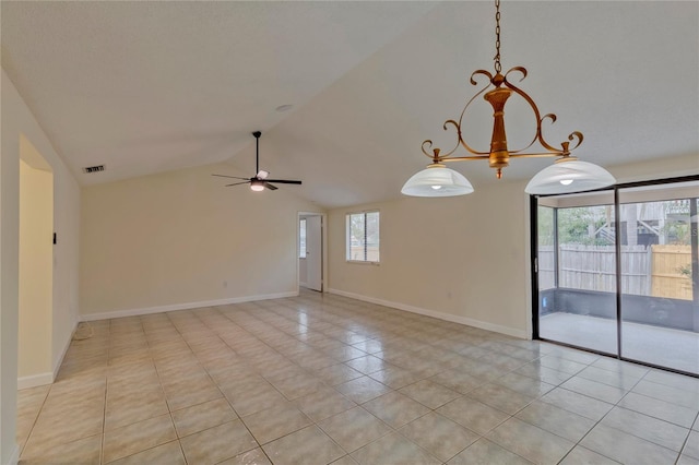 102 Shoreview Ln, Oldsmar, FL 34677 - unfurnished room featuring light tile patterned flooring, ceiling fan, lofted ceiling, and baseboards