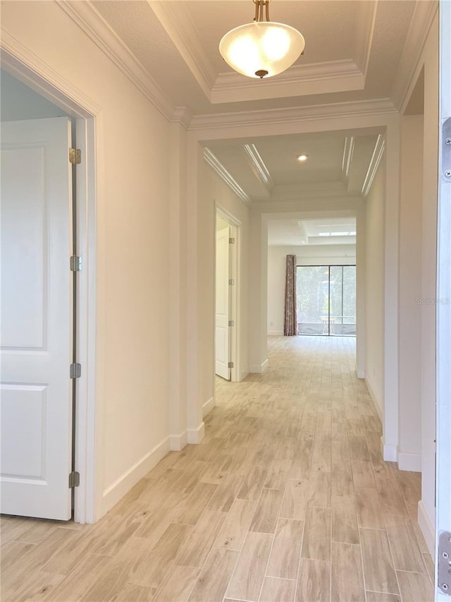 hall featuring crown molding and light wood-type flooring