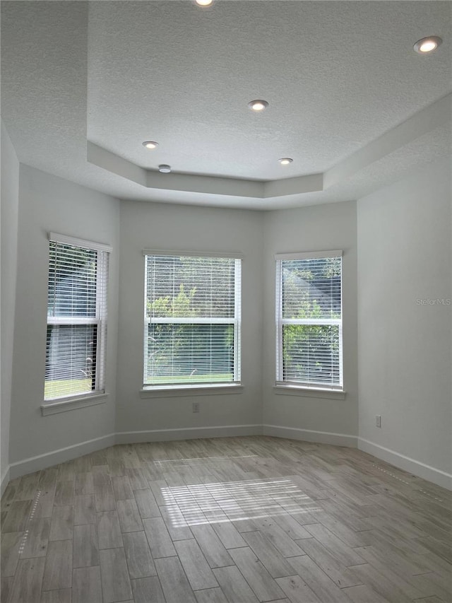 spare room featuring a raised ceiling and a textured ceiling