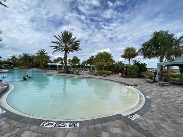 view of swimming pool with a patio area