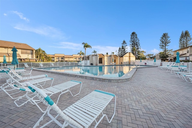 view of swimming pool featuring a patio