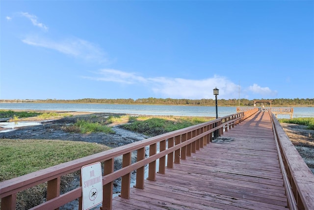 view of dock featuring a water view