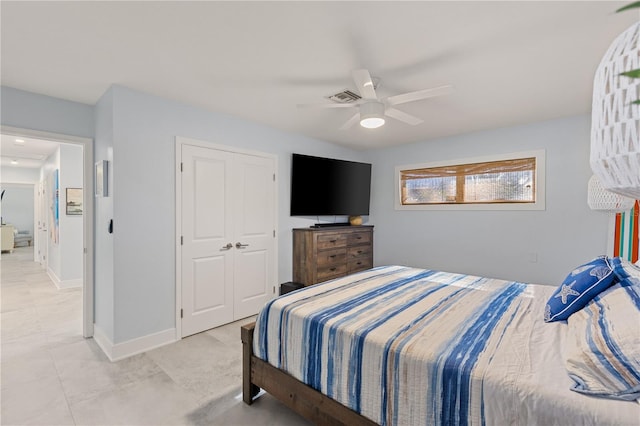 bedroom featuring a closet and ceiling fan