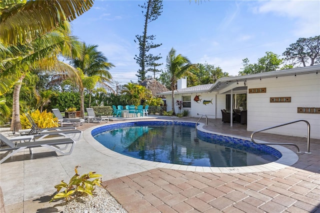 view of swimming pool with a patio area