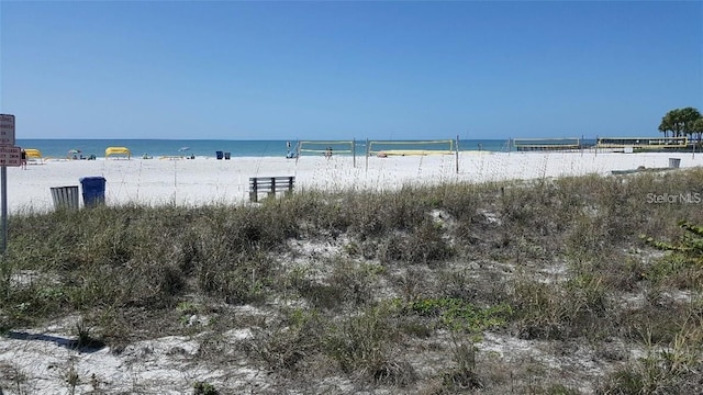 view of water feature with a beach view