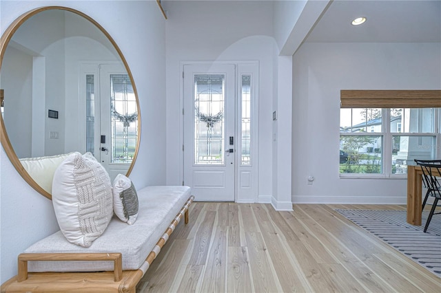 entrance foyer with light wood-type flooring and a wealth of natural light