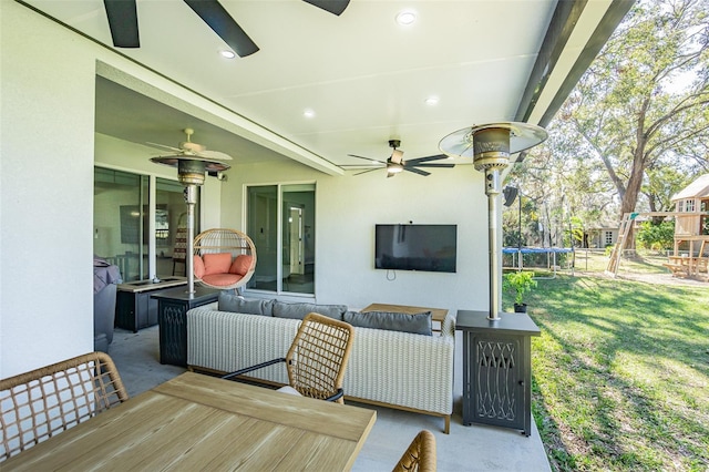 view of patio / terrace with an outdoor hangout area and a trampoline