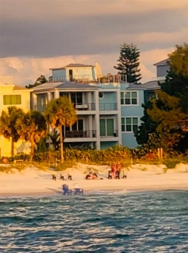 view of water feature with a beach view