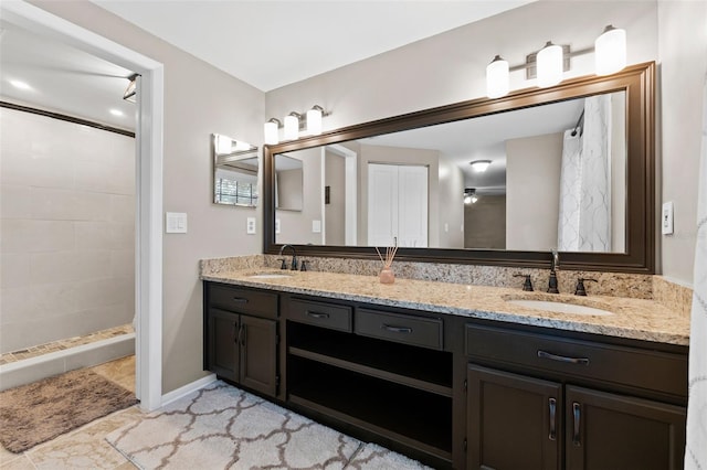 bathroom featuring vanity and walk in shower