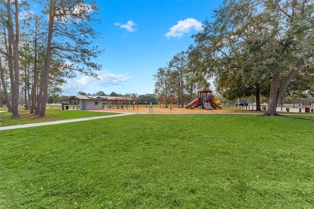 view of yard with a playground