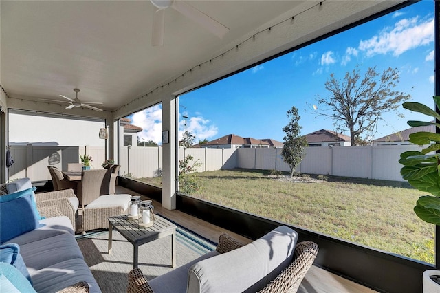 view of patio / terrace featuring an outdoor living space and ceiling fan