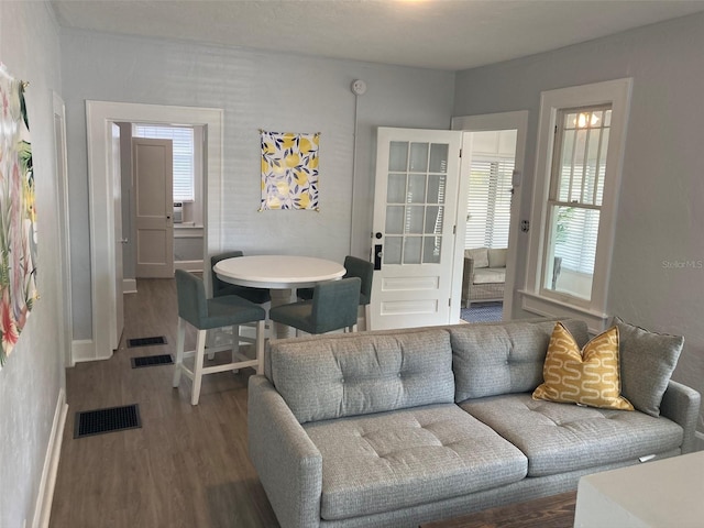 living room featuring dark hardwood / wood-style flooring