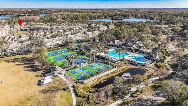 bird's eye view featuring a water view