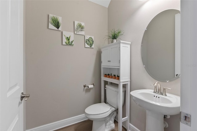 bathroom with hardwood / wood-style flooring, sink, and toilet