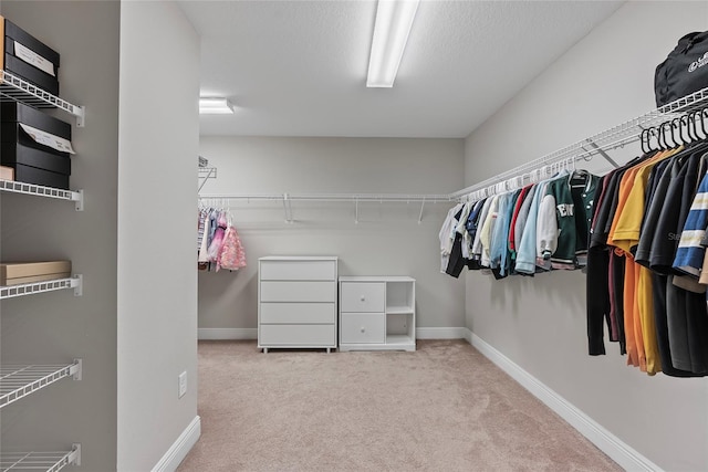 spacious closet with light colored carpet