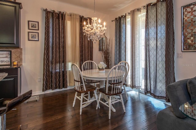 dining area featuring dark hardwood / wood-style floors and a notable chandelier