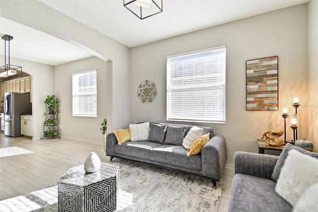 living room with light wood-type flooring