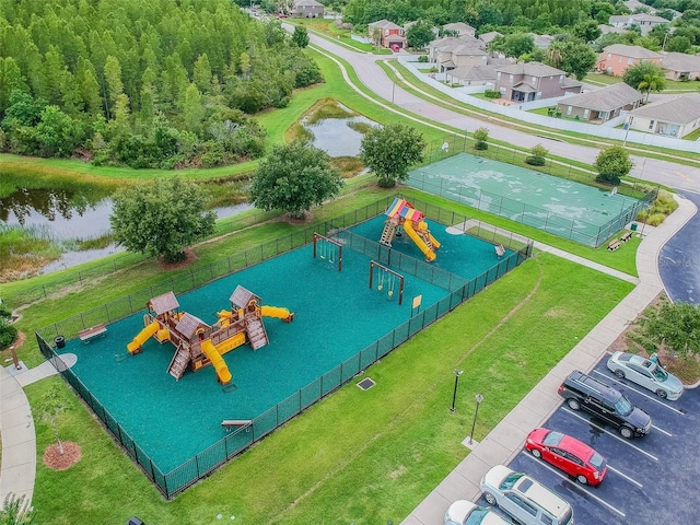 bird's eye view featuring a water view