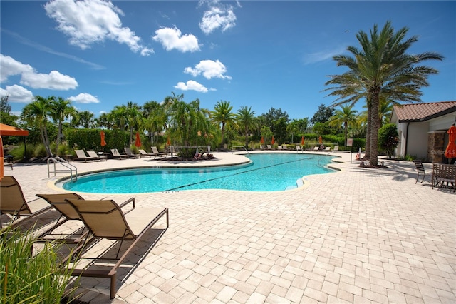 view of pool featuring a patio