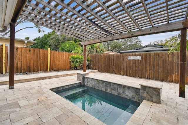 view of pool featuring an in ground hot tub and a pergola