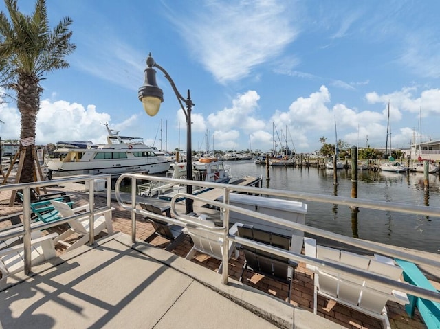 view of dock with a water view