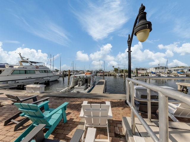 dock area featuring a water view