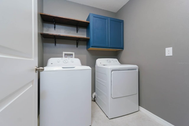 washroom with cabinets and washer and clothes dryer