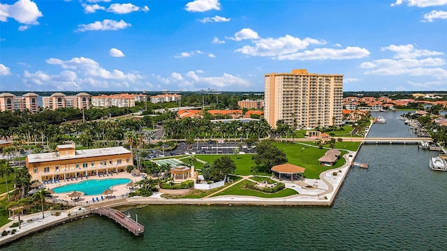 bird's eye view featuring a water view