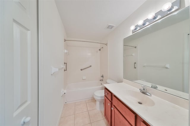 full bathroom with tile patterned flooring, vanity, toilet, and shower / bathing tub combination