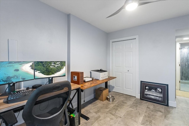 home office featuring ceiling fan