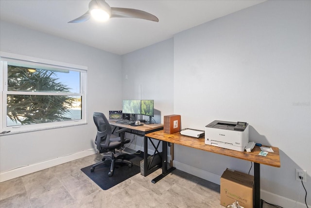 office area featuring ceiling fan