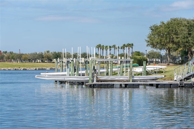 view of dock featuring a water view