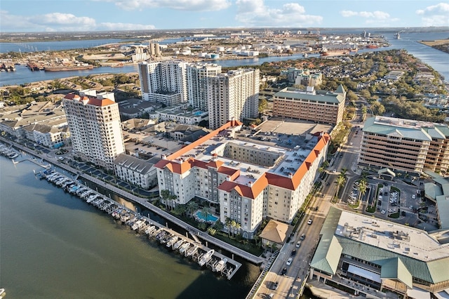 aerial view featuring a water view