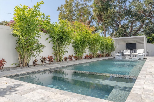 view of swimming pool featuring outdoor lounge area and a patio