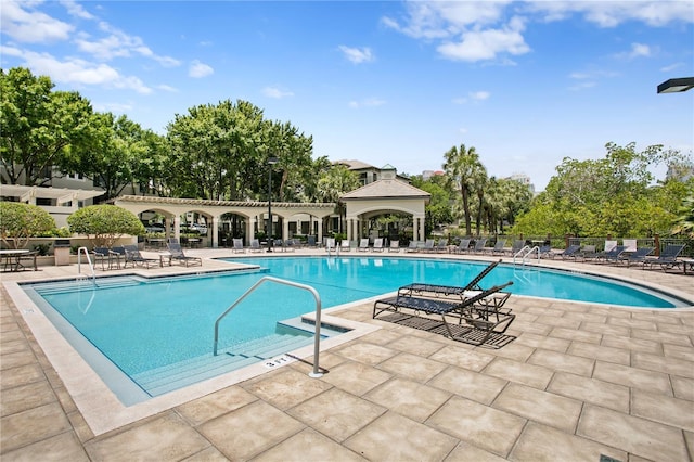 view of swimming pool featuring a patio area