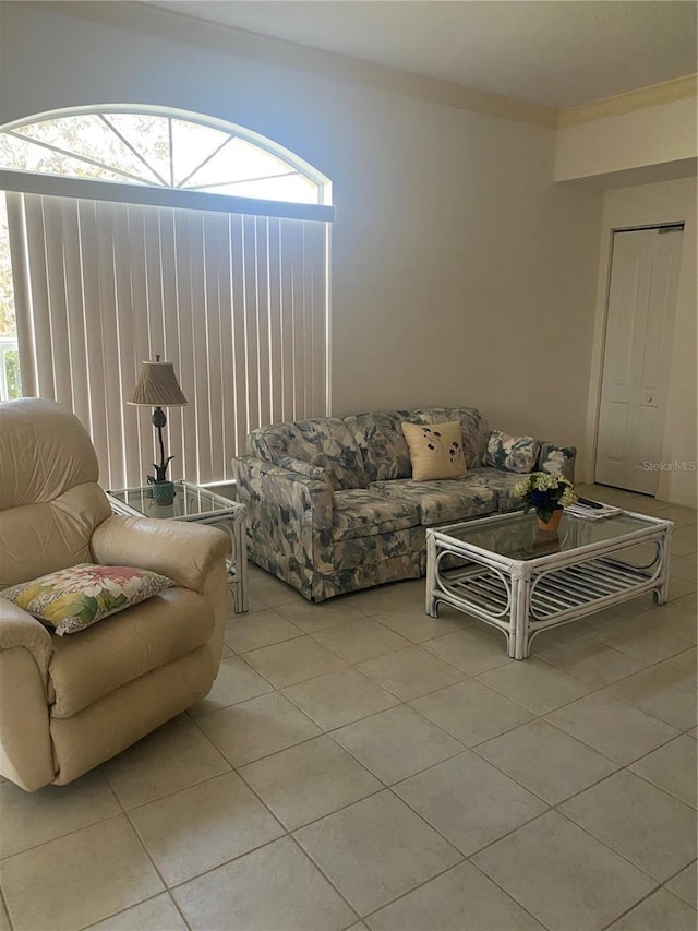 living room featuring light tile patterned floors and plenty of natural light