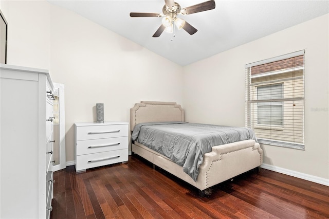 bedroom featuring ceiling fan and dark hardwood / wood-style flooring