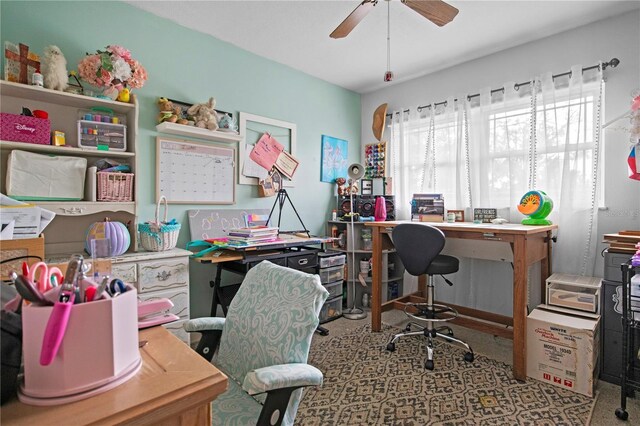 home office featuring ceiling fan