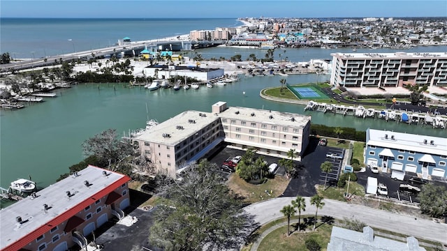 drone / aerial view with a water view and a view of city