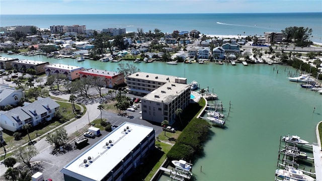 aerial view featuring a water view and a city view