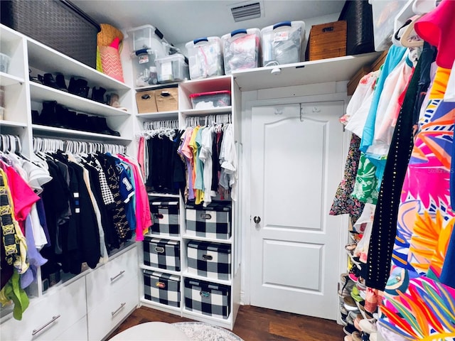 spacious closet with dark wood-type flooring