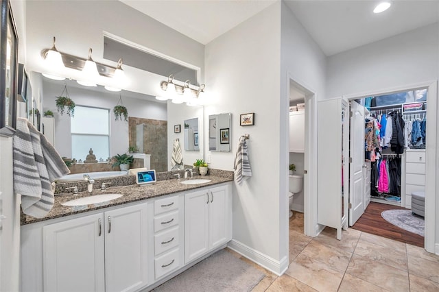 bathroom with vanity, toilet, and walk in shower