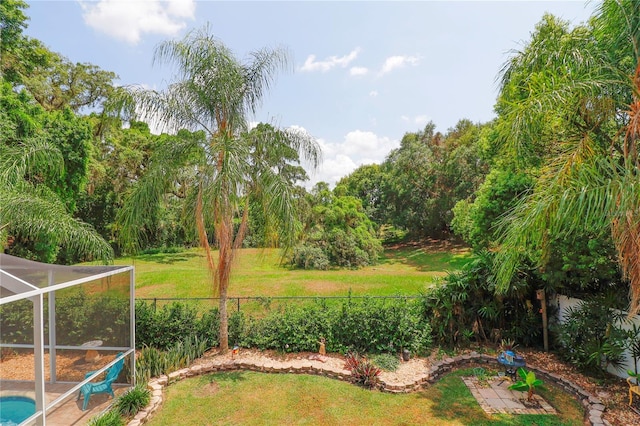 view of yard with a lanai