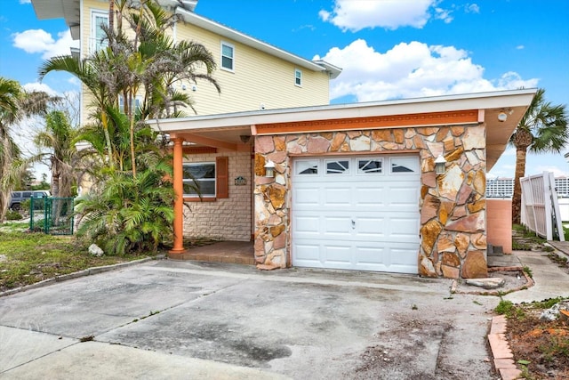 exterior space with a garage