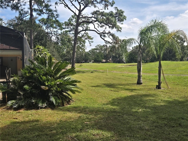 view of yard with glass enclosure