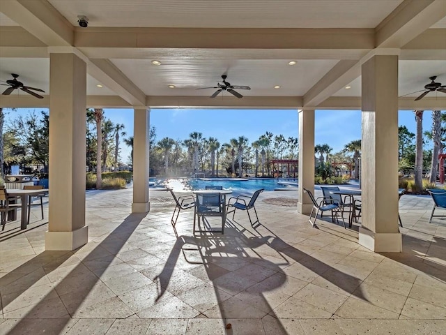 view of patio with ceiling fan