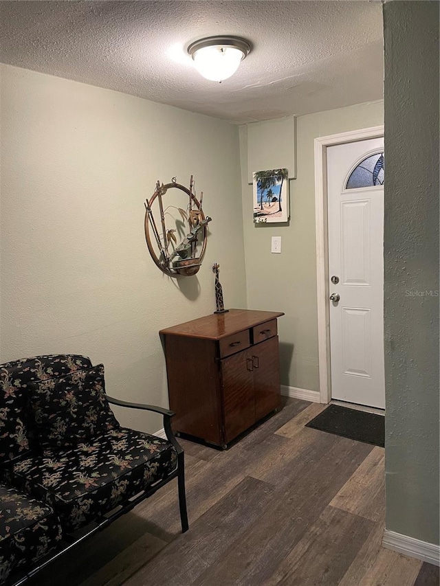 entryway with dark hardwood / wood-style flooring and a textured ceiling