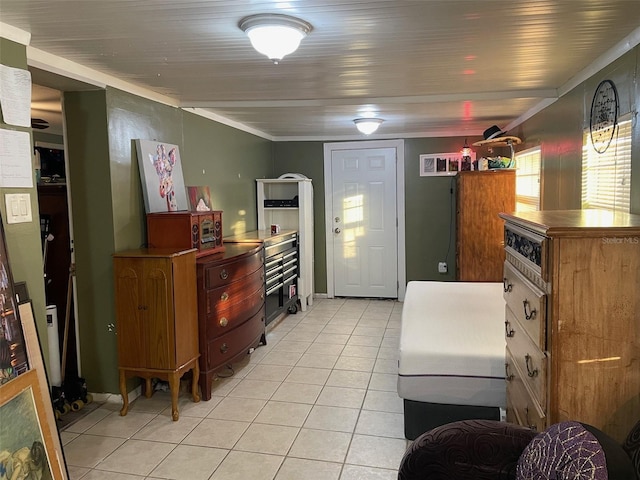 kitchen with light tile patterned flooring